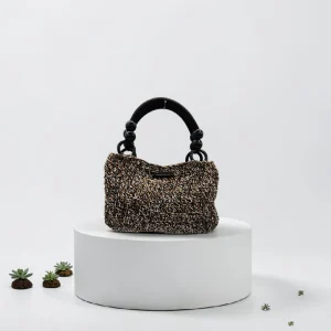 sac à main crocheté en raphia blanc/cafe/noir