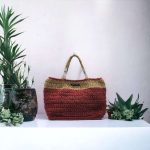 Albana sac à main crocheté en ficelle de jute beige et bordeaux
