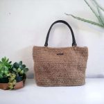 Marina Sac cabas crocheté en ficelle de jute beige avec anses cuir noir à pinces