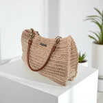 Marietta Sac crocheté en ficelle de jute beige avec anses en cuir marron