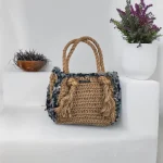 Aurelia Sac crocheté en ficelle de jute beige et jean recyclé