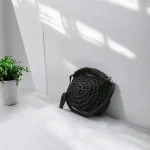 Doria Pochette ronde trapilho kaki bandoulière cuir marron