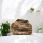 Tubia Sac crocheté en ficelle de jute beige avec cadre métallique caché servant d'anse