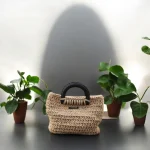 Melina Sac crocheté en ficelle de jute beige avec anses et fond de sac en cuir noir