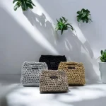 Sera mini sac de soirée crocheté en fil ruban imitation cuir doré , argent, champagne métallisé et noir brillant