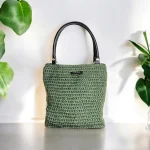 Pia-Jute Sac crocheté en ficelle de jute kaki avec anses en cuir amovibles noires