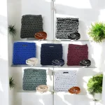 Angela Ensemble de Pochettes crochetées en trapilho / coton recyclé avec bandoulière en cuir