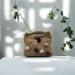 Bettina Sac crocheté en ficelle de jute beige avec bubbles en trapilho (coton recyclé)