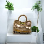 Thalia Sac crocheté en ficelle de jute beige et trapilho de couleurs (coton recyclé)