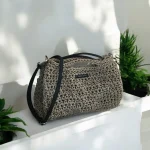 Noa Pochette bandoulière en corde à guinder beige et bandoulière cuir noir