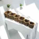 Corbeilles carrées crochetées en ficelle de jute beige