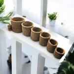 Corbeilles rondes crochetées en ficelle de jute beige