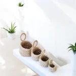 Corbeilles crochetées en ficelle de jute beige à suspendre ou poser