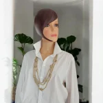Collier sautoir crocheté en fil ruban composé de 3 rangs