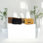 Porte-Monnaie ensemble de 4 porte-monnaie crocheté en raphia (jaune, beige, noir et café)