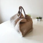 Virginia Sac cabas XXL en ficelle de jute beige avec anses cuir marron