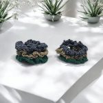 Chouchou cheveux crocheté en fil à broder (vert, doré et gris)