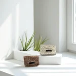 porte-monnaie crocheté en ficelle polypropylène blanche et rose
