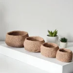 Corbeille ronde crocheté en ficelle de jute beige en 4 tailles différentes