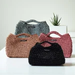 Sac Noa - Cuir Sac à main crocheté en fil de cuir rouge bordeaux / vert kaki / marron camel / noir