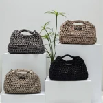 Rubina - Métallisé sac à main crocheté en fil ruban métallisé champagne / or / gris anthracite / noir