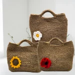 Primavera Sac crocheté en ficelle de jute beige avec fleurs crochetées en coton