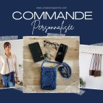 Porte téléphone crocheté en ficelle de jute bleu marine