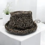 Solea chapeaux d'été crocheté en raphia Blanc/Camel/Noir