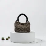 Kristina - Raphia sac à main crocheté en raphia blanc/cafe/noir